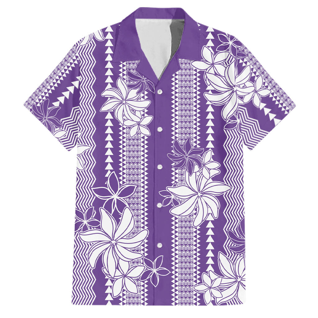 Hawaii Kakau Tribal Family Matching Summer Maxi Dress and Hawaiian Shirt With Purple Tiare LT05 Dad's Shirt - Short Sleeve Purple - Polynesian Pride