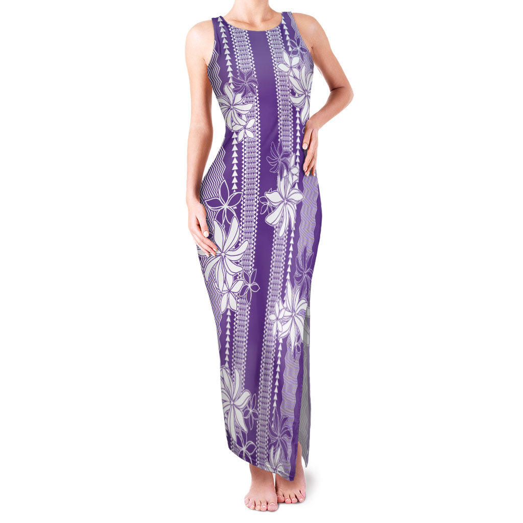 Hawaii Kakau Tribal Family Matching Tank Maxi Dress and Hawaiian Shirt With Purple Tiare LT05 Mom's Dress Purple - Polynesian Pride
