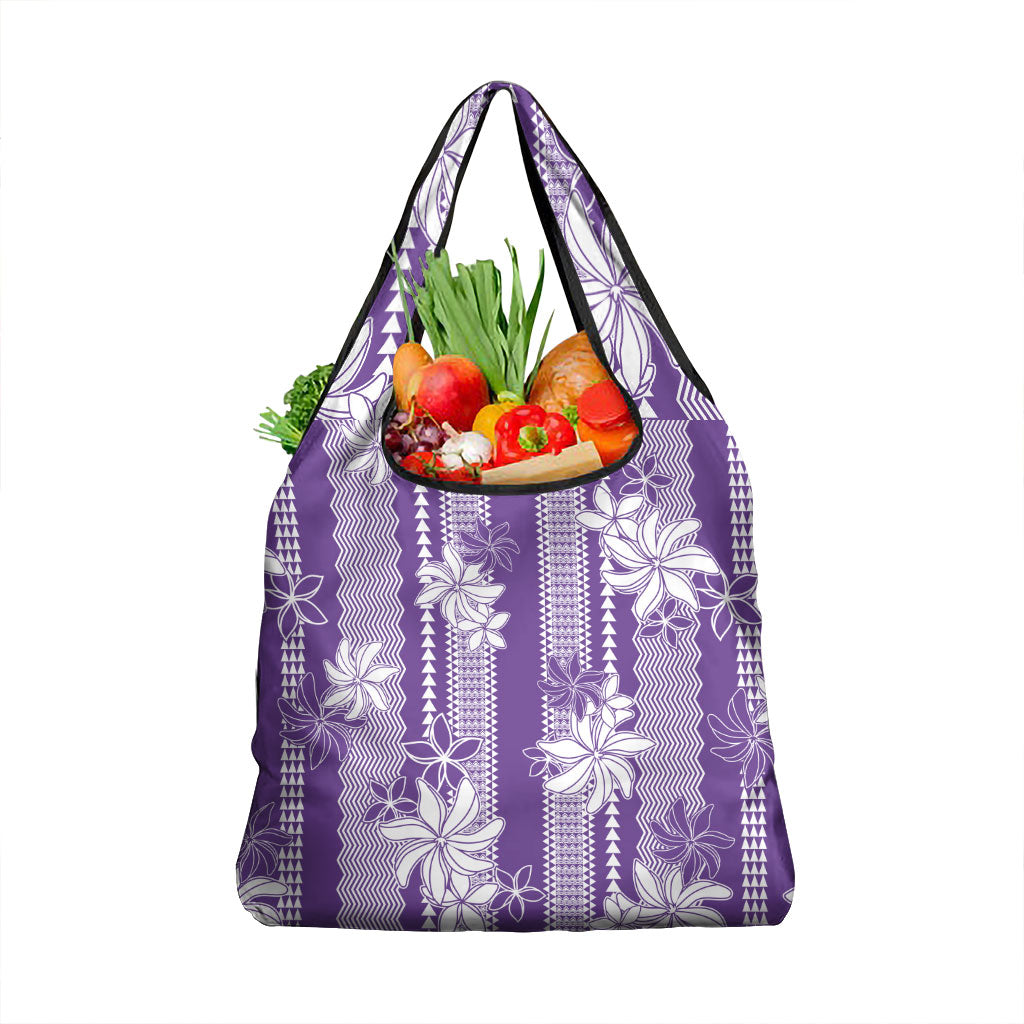 Hawaii Kakau Tribal Grocery Bag With Purple Tiare LT05 1-pack One Size Purple - Polynesian Pride