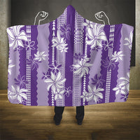 Hawaii Kakau Tribal Hooded Blanket With Purple Tiare