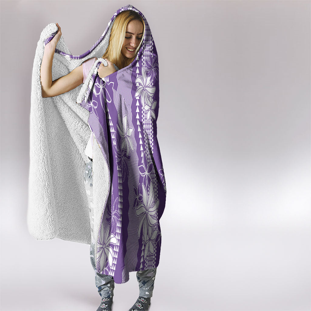 Hawaii Kakau Tribal Hooded Blanket With Purple Tiare