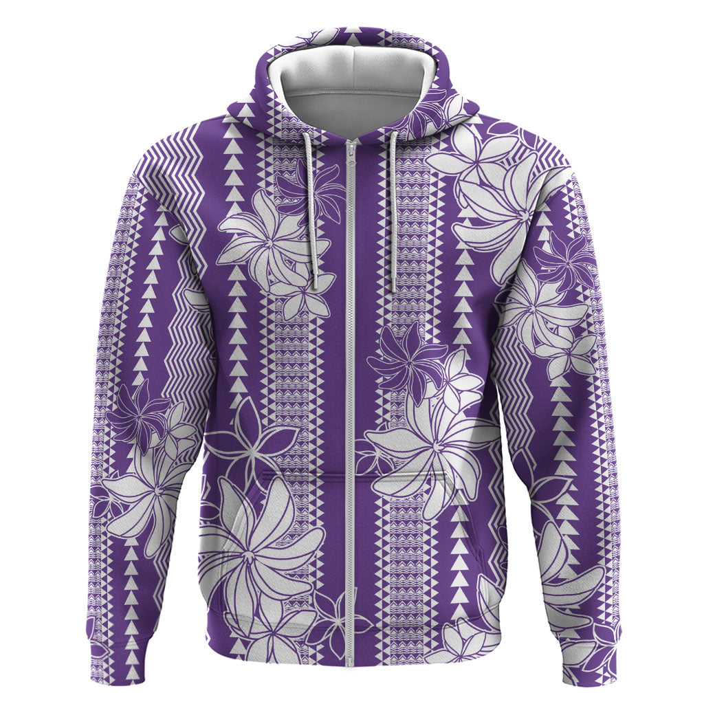 Hawaii Kakau Tribal Hoodie With Purple Tiare