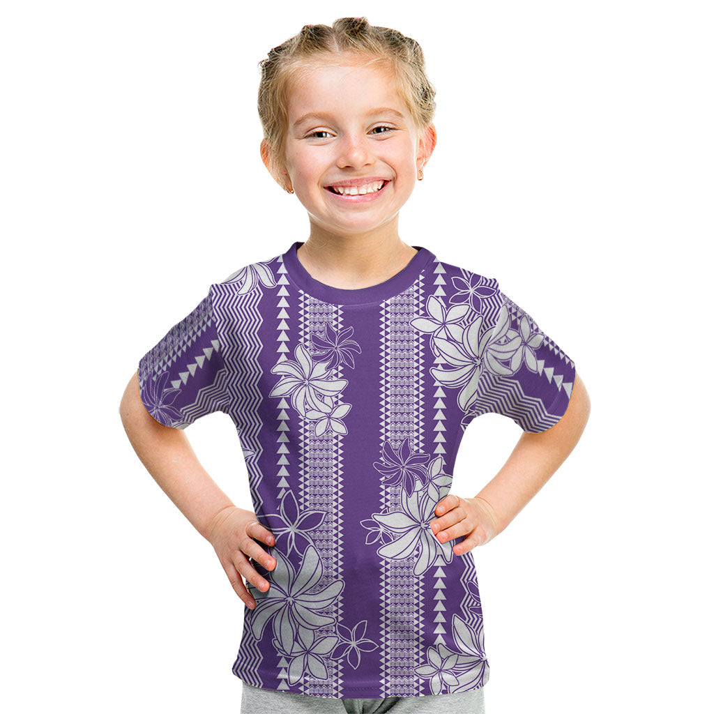 Hawaii Kakau Tribal Kid T Shirt With Purple Tiare LT05 Purple - Polynesian Pride