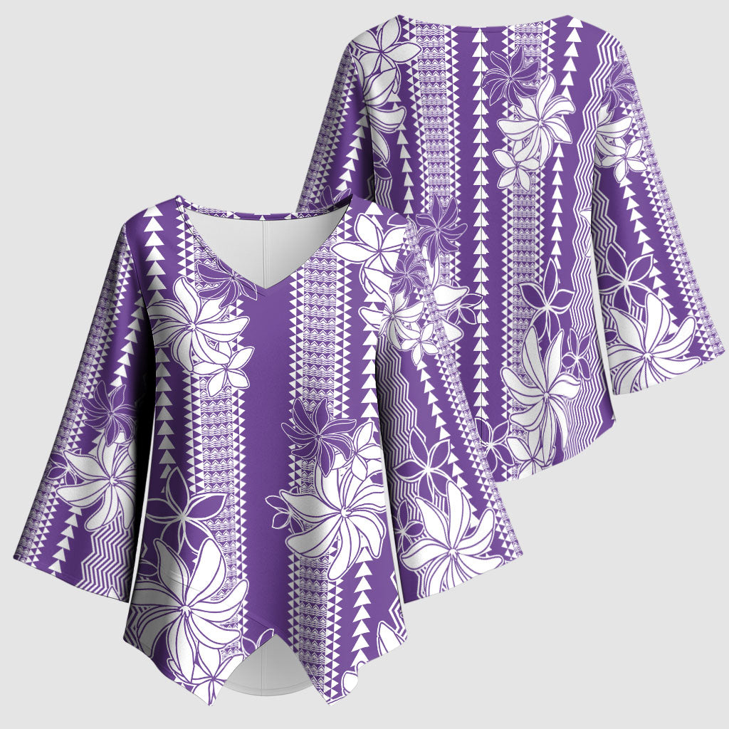 Hawaii Kakau Tribal Kimono Sleeve Blouse With Purple Tiare