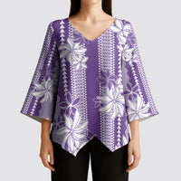 Hawaii Kakau Tribal Kimono Sleeve Blouse With Purple Tiare