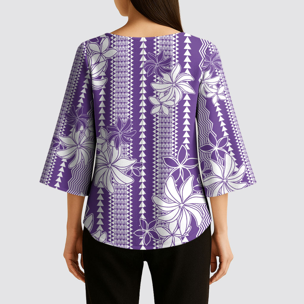 Hawaii Kakau Tribal Kimono Sleeve Blouse With Purple Tiare