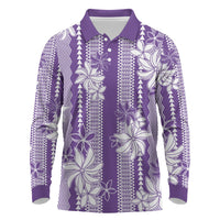 Hawaii Kakau Tribal Long Sleeve Polo Shirt With Purple Tiare