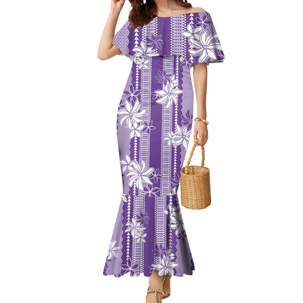 Hawaii Kakau Tribal Mermaid Dress With Purple Tiare