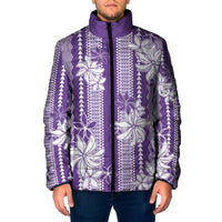 Hawaii Kakau Tribal Padded Jacket With Purple Tiare