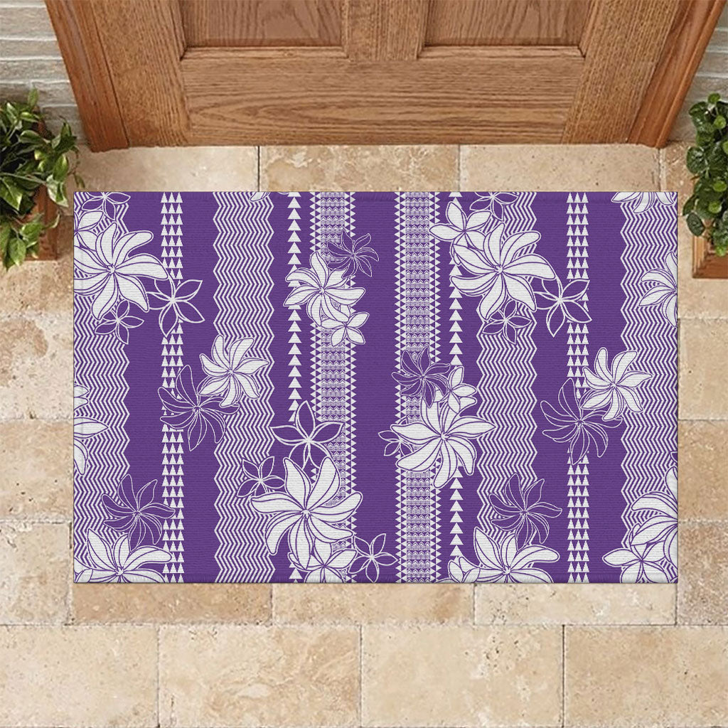 Hawaii Kakau Tribal Rubber Doormat With Purple Tiare LT05 Purple - Polynesian Pride