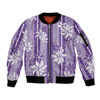 Hawaii Kakau Tribal Sleeve Zip Bomber Jacket With Purple Tiare