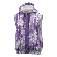 Hawaii Kakau Tribal Sleeveless Hoodie With Purple Tiare