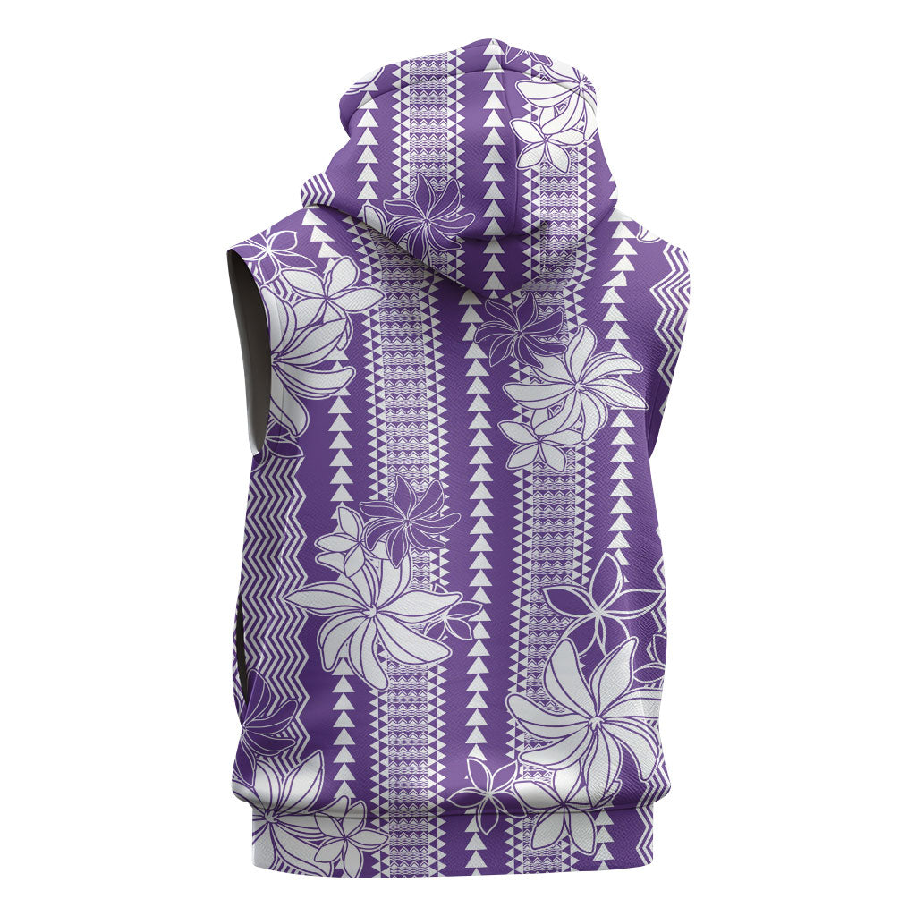 Hawaii Kakau Tribal Sleeveless Zip Hoodie With Purple Tiare
