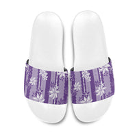 Hawaii Kakau Tribal Slide Sandals With Purple Tiare