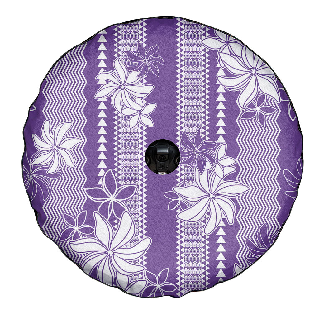 Hawaii Kakau Tribal Spare Tire Cover With Purple Tiare