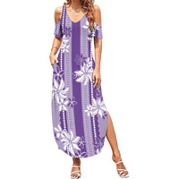 Hawaii Kakau Tribal Summer Maxi Dress With Purple Tiare