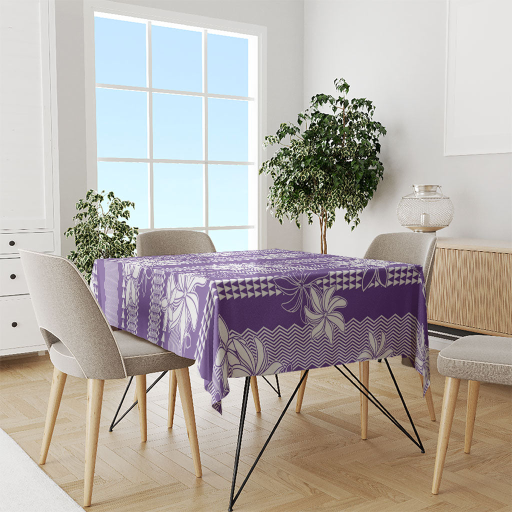 Hawaii Kakau Tribal Tablecloth With Purple Tiare