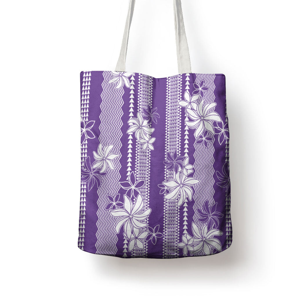 Hawaii Kakau Tribal Tote Bag With Purple Tiare