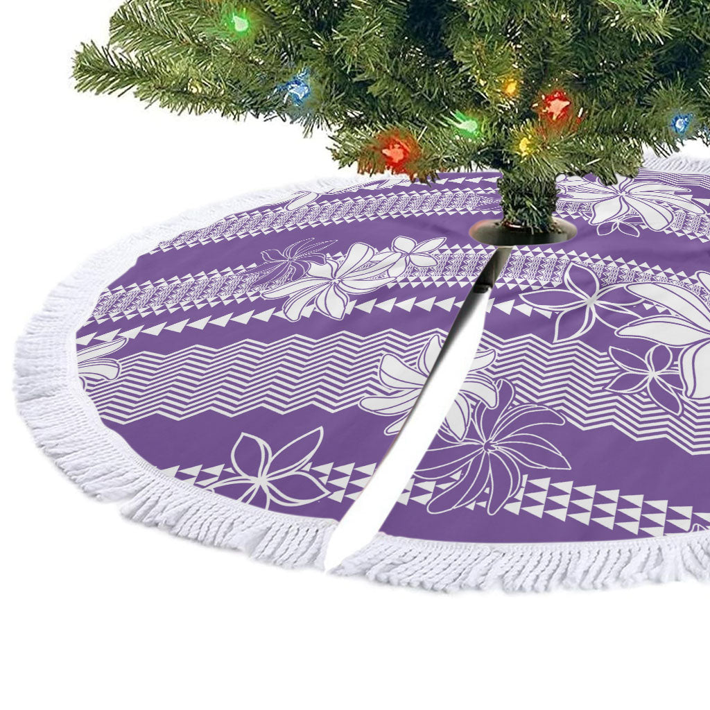 Hawaii Kakau Tribal Tree Skirt With Purple Tiare
