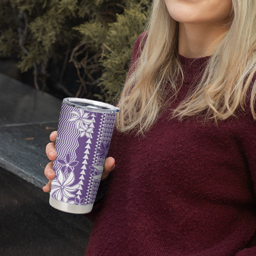 Hawaii Kakau Tribal Tumbler Cup With Purple Tiare