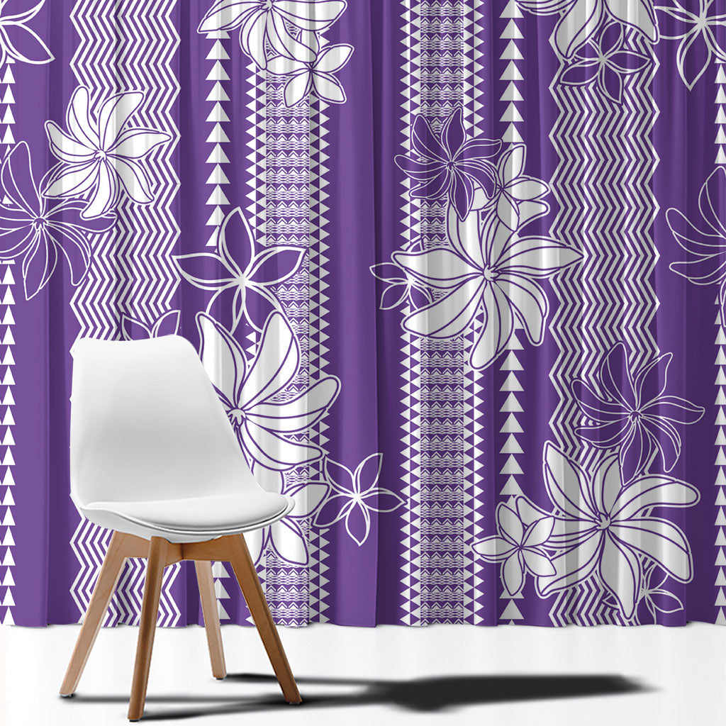 Hawaii Kakau Tribal Window Curtain With Purple Tiare