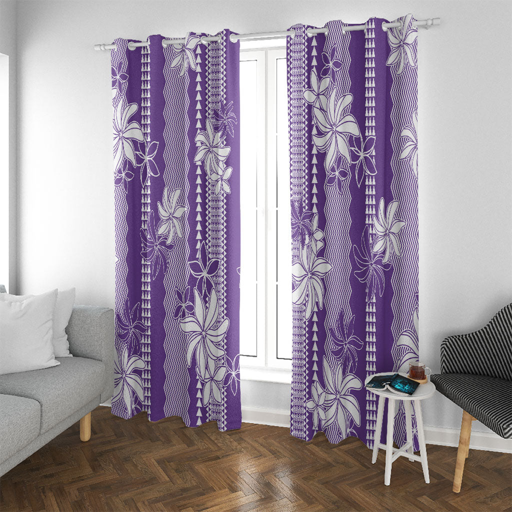 Hawaii Kakau Tribal Window Curtain With Purple Tiare