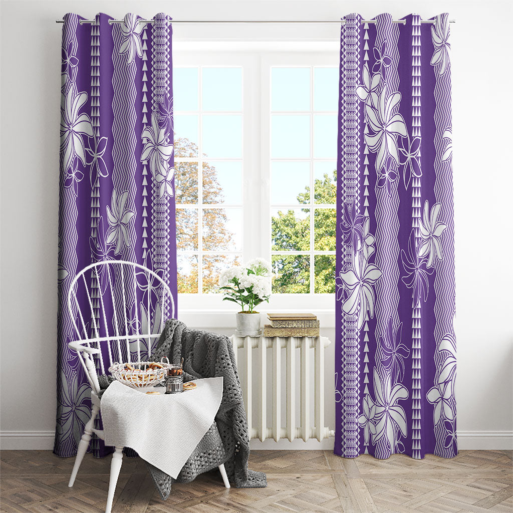 Hawaii Kakau Tribal Window Curtain With Purple Tiare