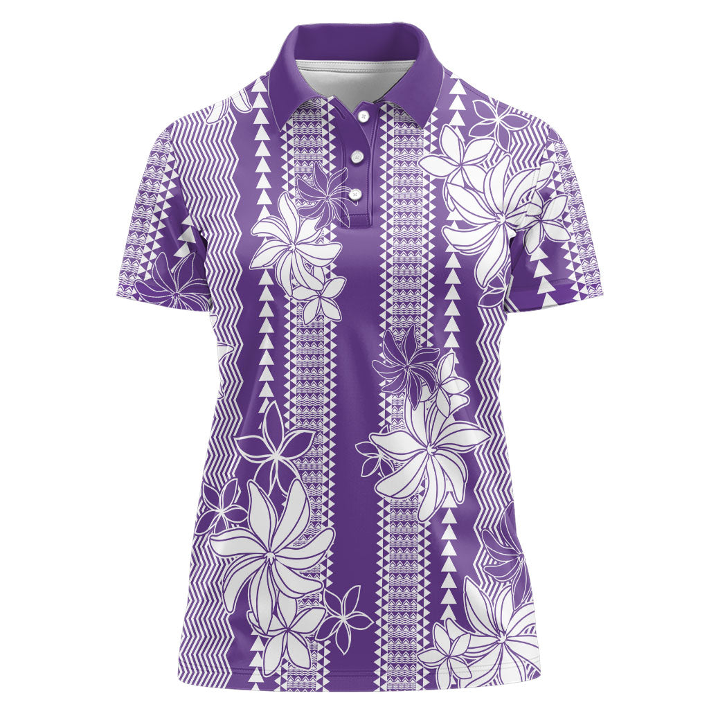 Hawaii Kakau Tribal Women Polo Shirt With Purple Tiare