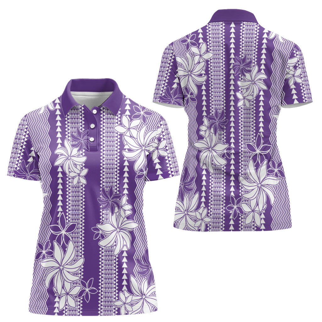 Hawaii Kakau Tribal Women Polo Shirt With Purple Tiare