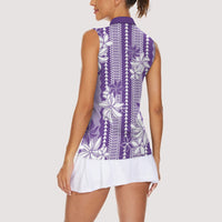 Hawaii Kakau Tribal Women Sleeveless Polo Shirt With Purple Tiare LT05 - Polynesian Pride