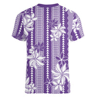 Hawaii Kakau Tribal Women V-Neck T-Shirt With Purple Tiare
