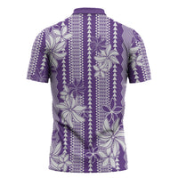 Hawaii Kakau Tribal Zipper Polo Shirt With Purple Tiare