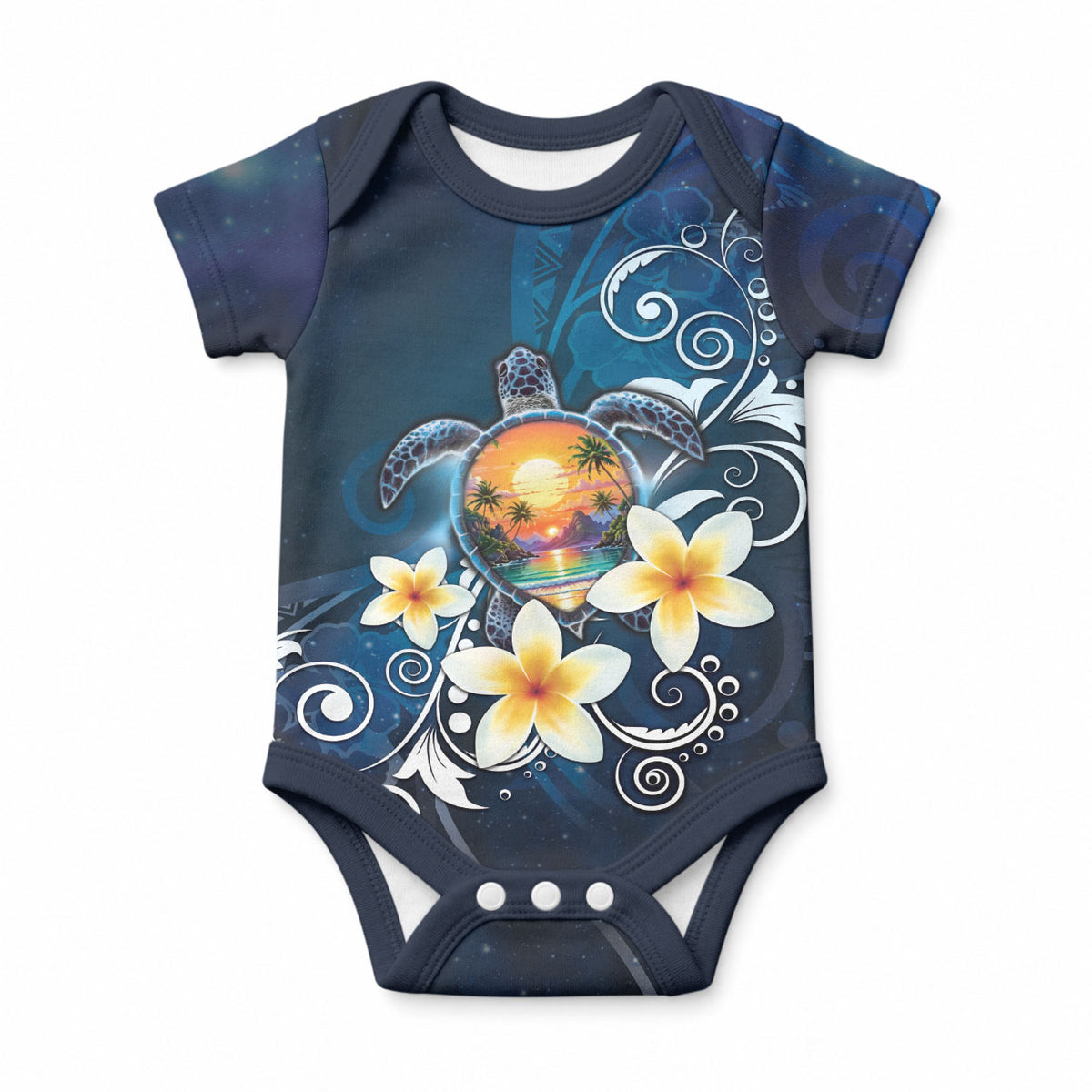 Hawaii Honu Baby Onesie Polynesian Curves Plumeria