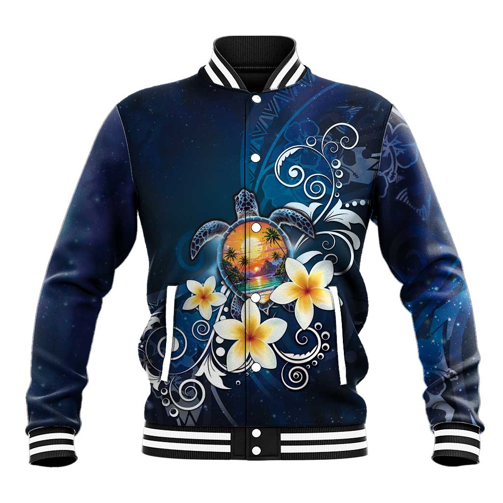 Hawaii Honu Baseball Jacket Polynesian Curves Plumeria - Polynesian Pride