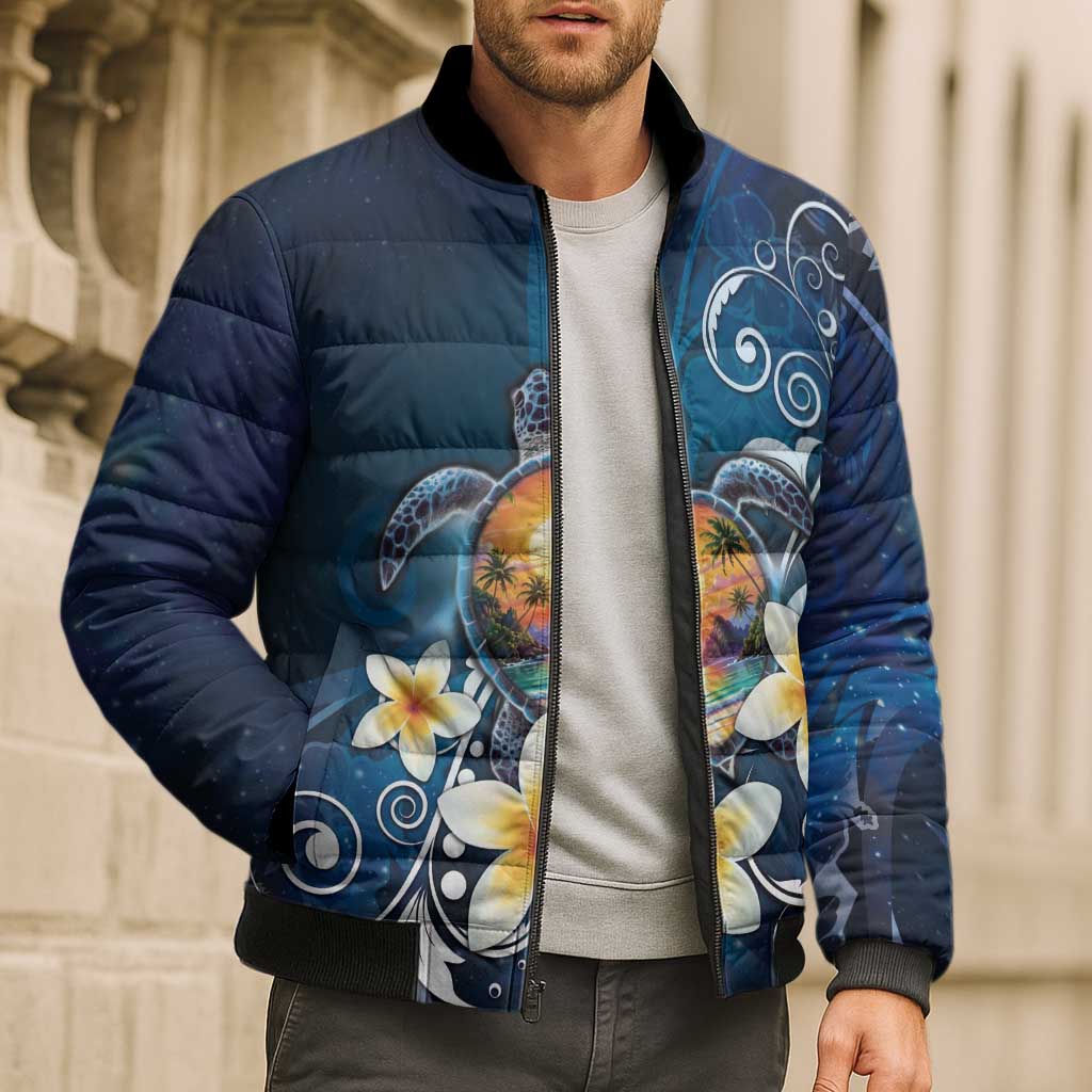 Hawaii Honu Bomber Puffer Jacket Polynesian Curves Plumeria - Polynesian Pride