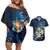 Hawaii Honu Couples Matching Off Shoulder Short Dress and Hawaiian Shirt Polynesian Curves Plumeria - Polynesian Pride