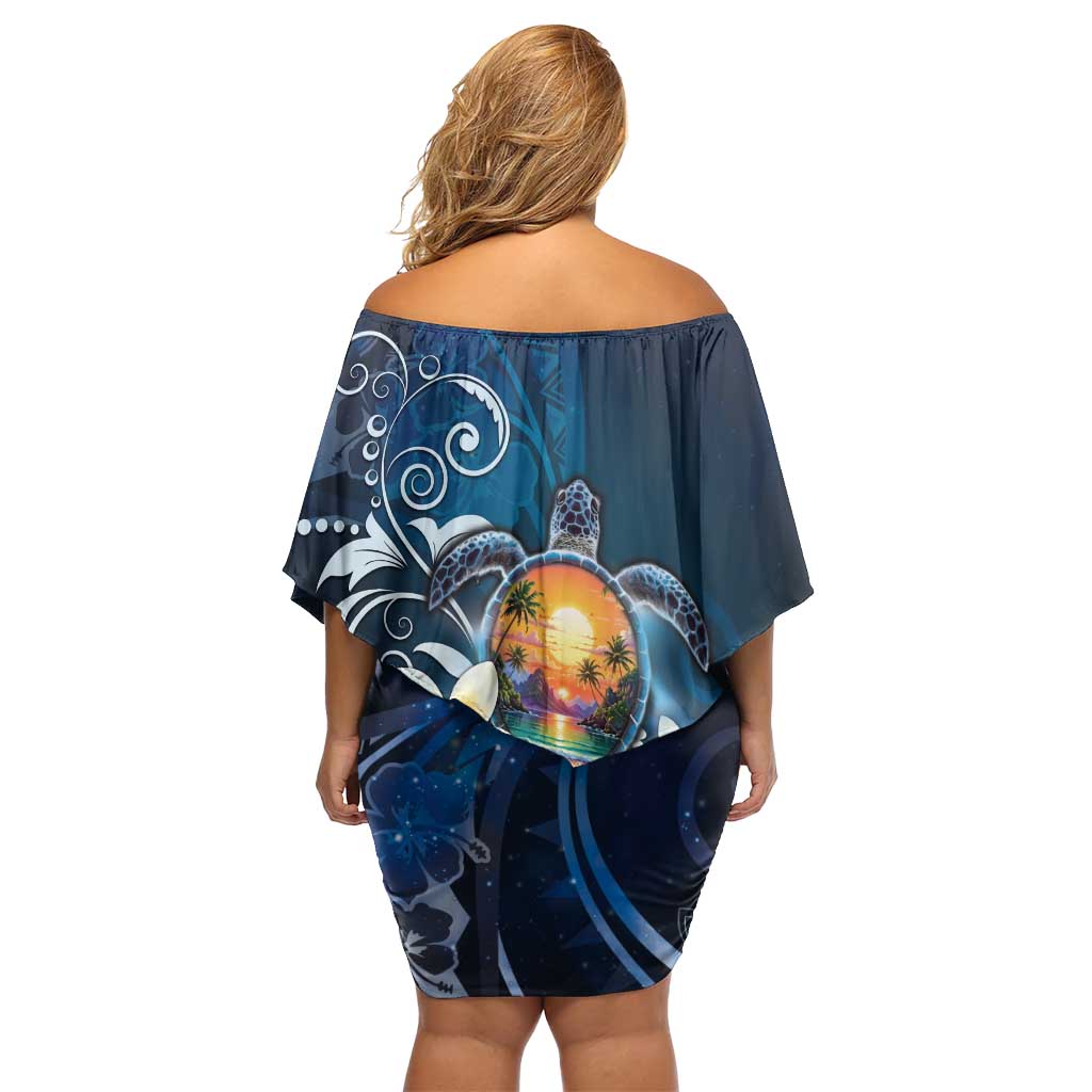 Hawaii Honu Family Matching Off Shoulder Short Dress and Hawaiian Shirt Polynesian Curves Plumeria - Polynesian Pride