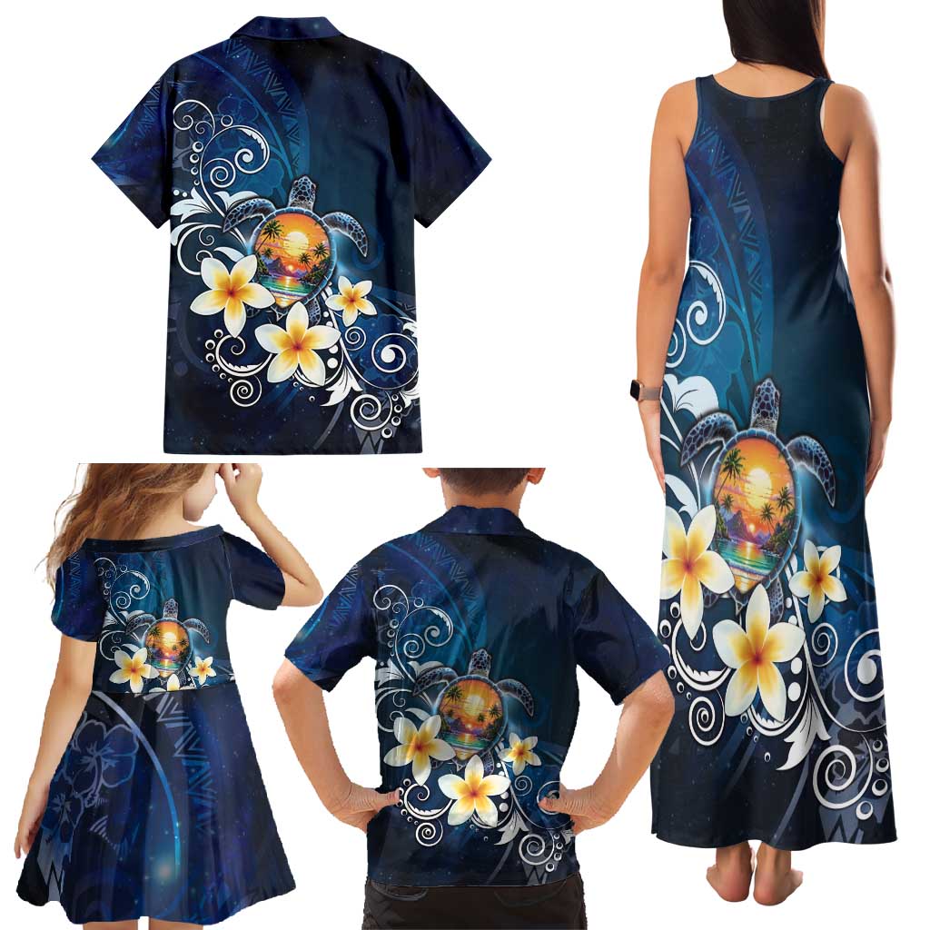 Hawaii Honu Family Matching Tank Maxi Dress and Hawaiian Shirt Polynesian Curves Plumeria - Polynesian Pride