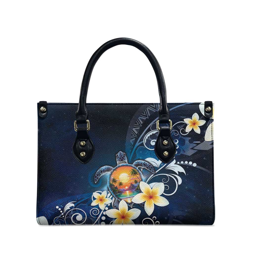 Hawaii Honu Leather Bag Polynesian Curves Plumeria - Polynesian Pride