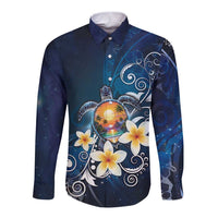 Hawaii Honu Long Sleeve Button Shirt Polynesian Curves Plumeria - Polynesian Pride