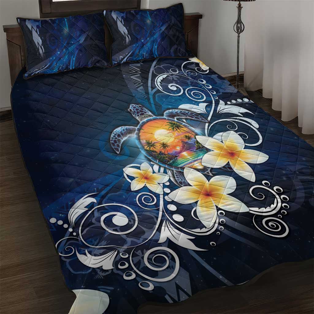 Hawaii Honu Quilt Bed Set Polynesian Curves Plumeria - Polynesian Pride