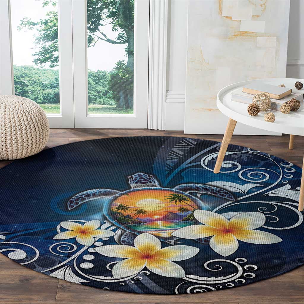 Hawaii Honu Round Carpet Polynesian Curves Plumeria - Polynesian Pride