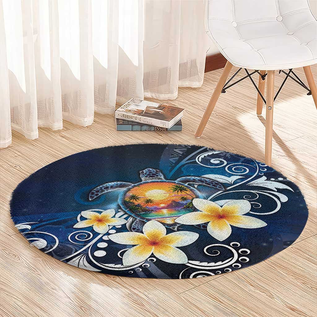 Hawaii Honu Round Carpet Polynesian Curves Plumeria - Polynesian Pride