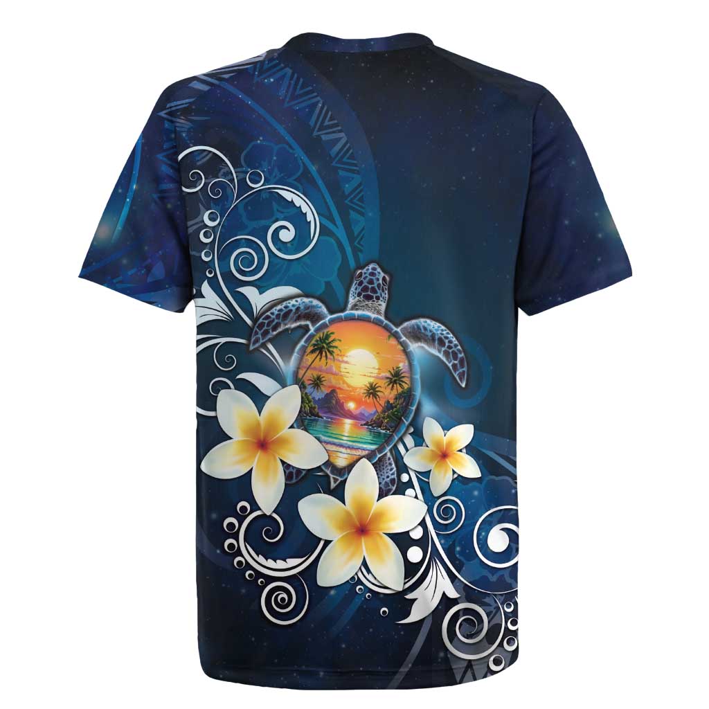 Hawaii Honu Rugby Jersey Polynesian Curves Plumeria - Polynesian Pride