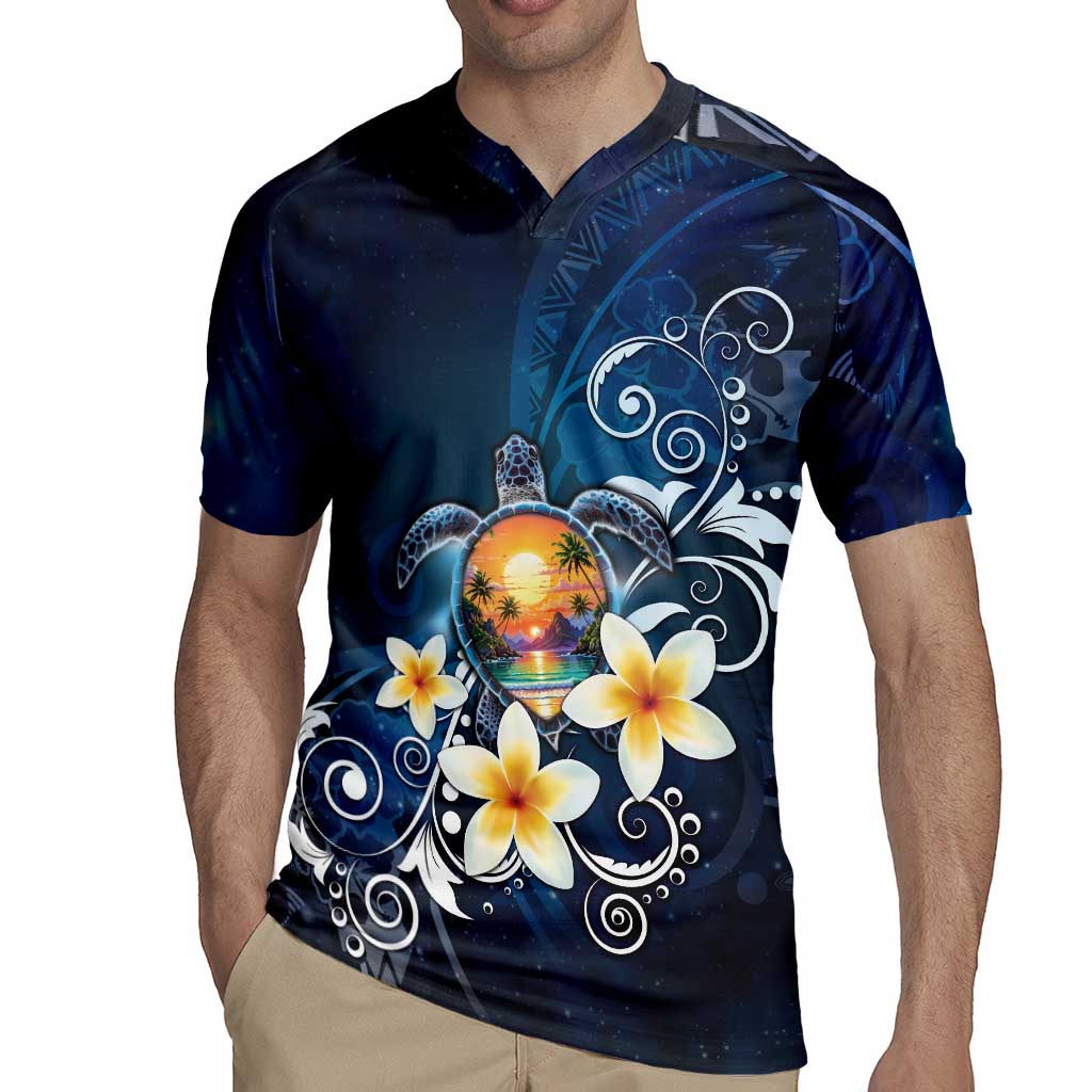 Hawaii Honu Rugby Jersey Polynesian Curves Plumeria - Polynesian Pride