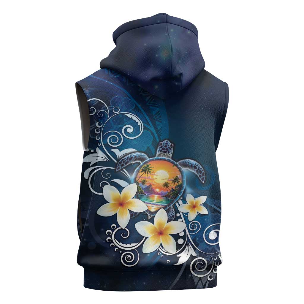 Hawaii Honu Sleeveless Hoodie Polynesian Curves Plumeria - Polynesian Pride