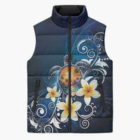 Hawaii Honu Sleeveless Puffer Jacket Polynesian Curves Plumeria - Polynesian Pride