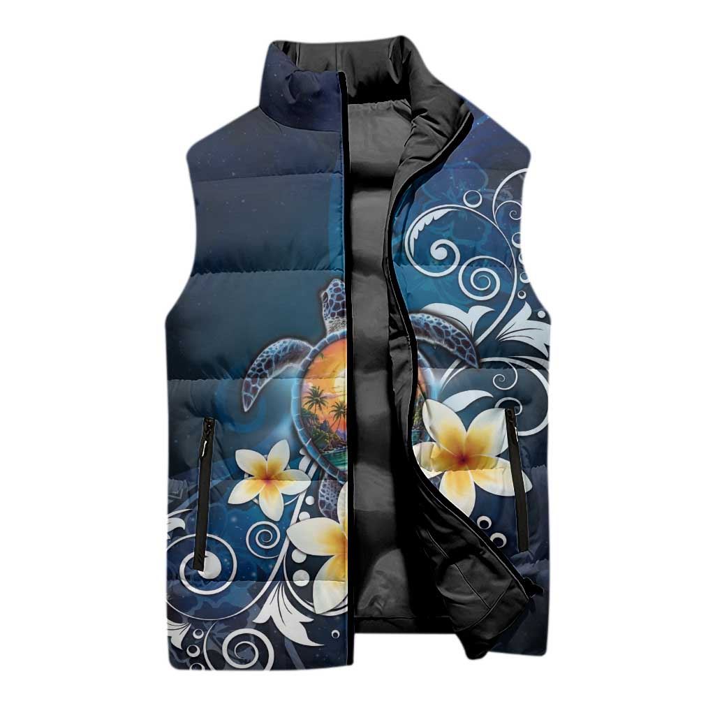 Hawaii Honu Sleeveless Puffer Jacket Polynesian Curves Plumeria - Polynesian Pride