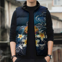 Hawaii Honu Sleeveless Puffer Jacket Polynesian Curves Plumeria - Polynesian Pride