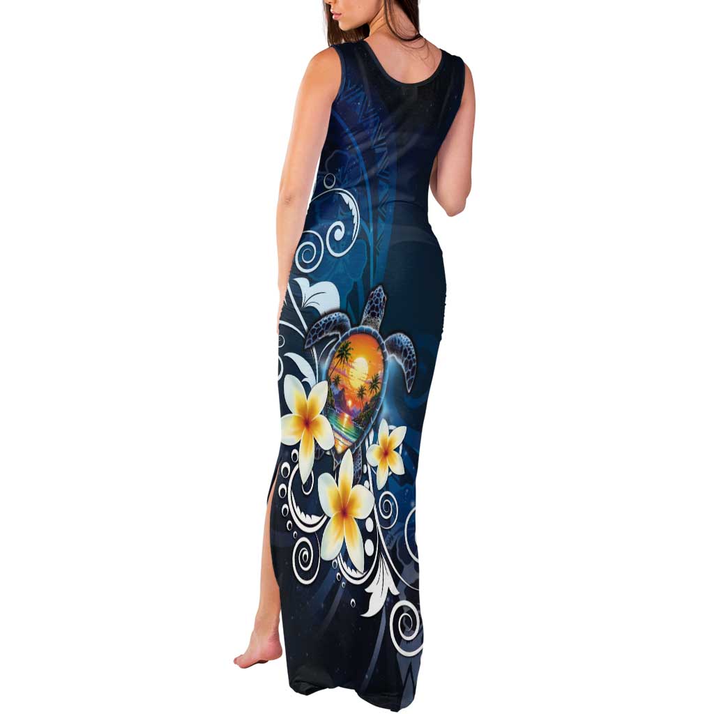 Hawaii Honu Tank Maxi Dress Polynesian Curves Plumeria - Polynesian Pride